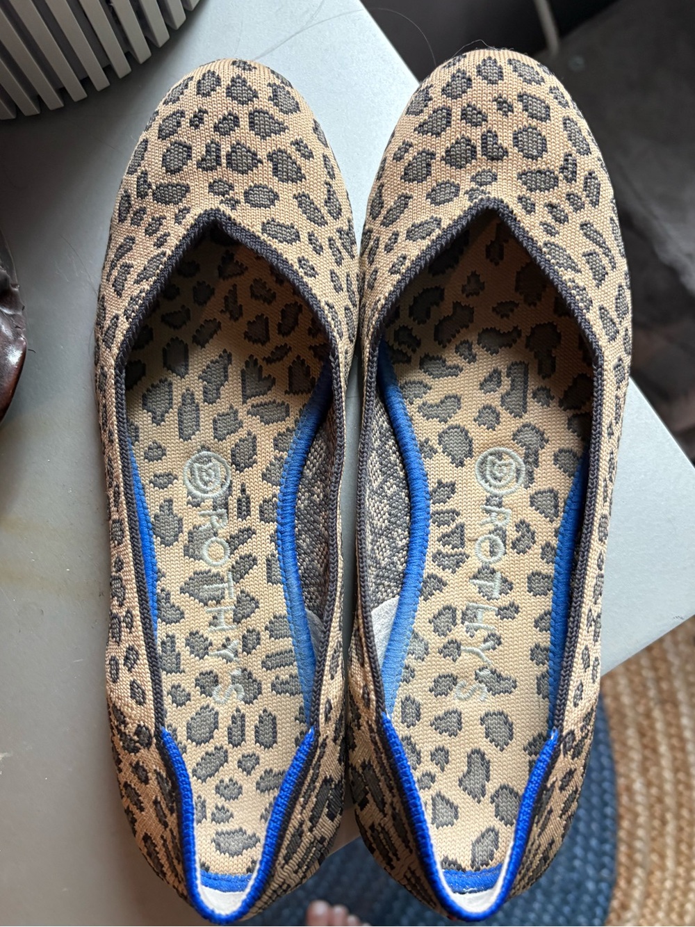 Rothy's Leopard Print Ballet Flats in Beige and Black